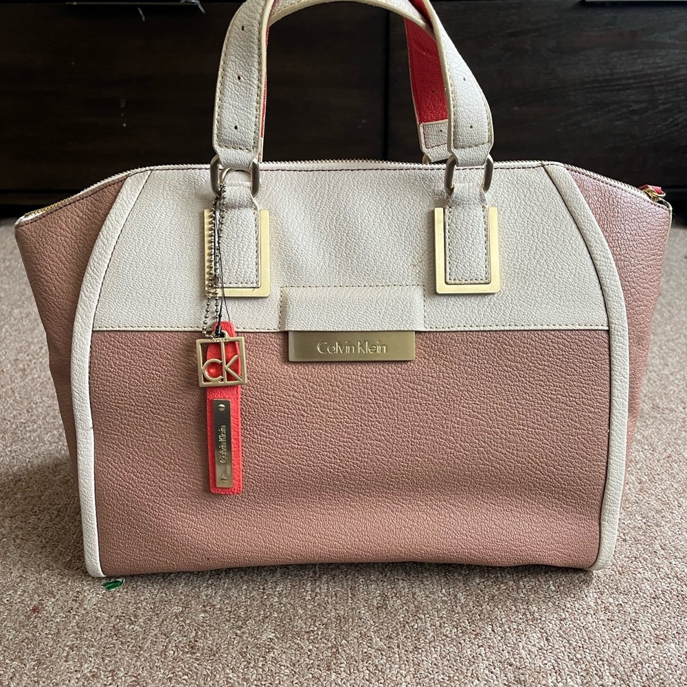 Calvin Klein Tan and Cream Satchel with Structured Design - Picture 2 of 16